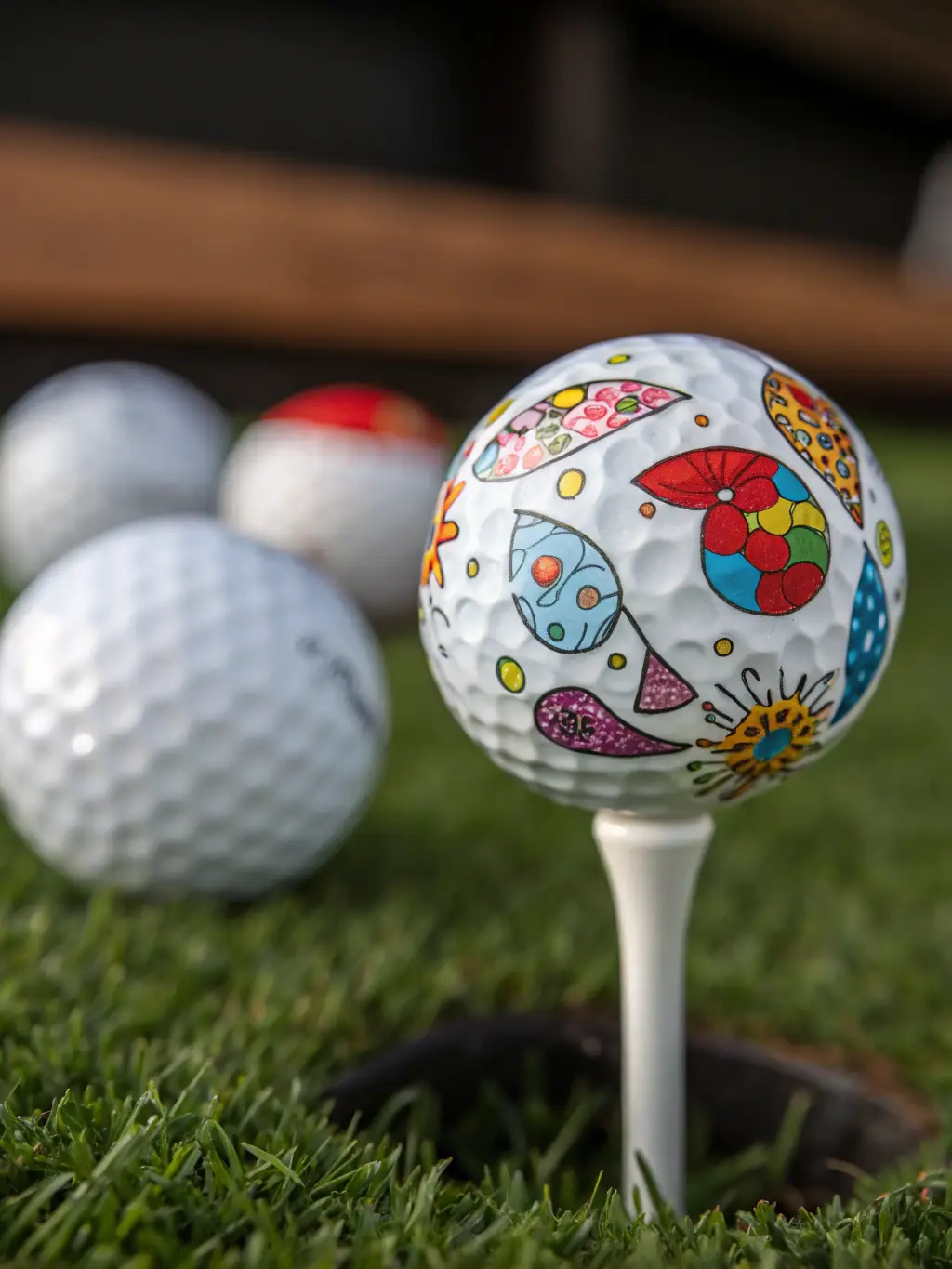 A high-quality image showcasing a set of custom-branded golf balls with the Jiangxi That Pineapple Network Technology Co. logo, displayed on a tee against a lush green golf course background.